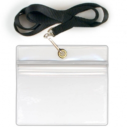ID / Badge Holder with Lanyard - Clear Plastic - 2" x 3 5/8" - Open Long Horizontal