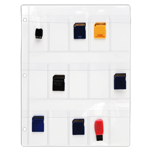 Plastic Binder Pages with Flaps for SD, MicroSD, and USB Flash Drives (15 Pocket)