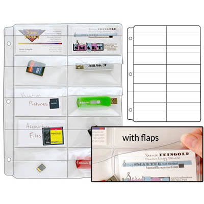 10-Pocket Clear Vinyl Binder Pages - Memory (SD) Cards and Business Cards - with Flaps