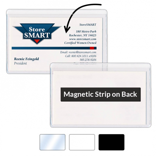 Storesmart Magnetic Business Card Holder 2 X 3 1/4 Vinyl Plastic Open  Long-white Back PE222ML 