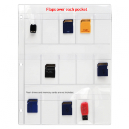 Plastic Binder Pages with Flaps for SD, MicroSD, and USB Flash Drives (15 Pocket)