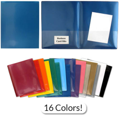 Plastic 2-Pocket Folders with Clear Overlay on front and back - Made in USA