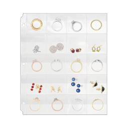 20-Pocket Binder Page with Flaps - For Jewelry, Small Rings and Earrings - Made in USA