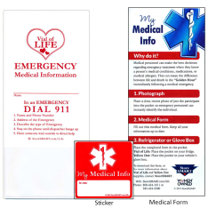Vial Of Life - Standard 4" x 9" Medical Info Vinyl Pocket - Magnetic Back W/ Medical Form & Sticker
