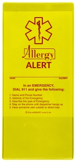 Allergy Alert Medical Info Pocket - Magnetic Back for Refrigerator, Locker, Filing cabinets