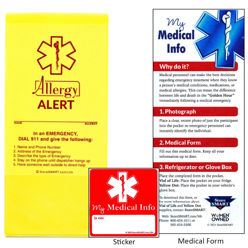 Vial Of Life - Allergy Alert - Standard 4" x 9" Medical Info Vinyl Pocket - Magnetic Back