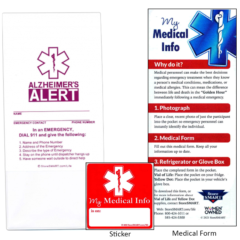 Vial Of Life - Alzheimer's Alert - Standard 4" x 9" Medical Info Vinyl Pocket - Magnetic Back