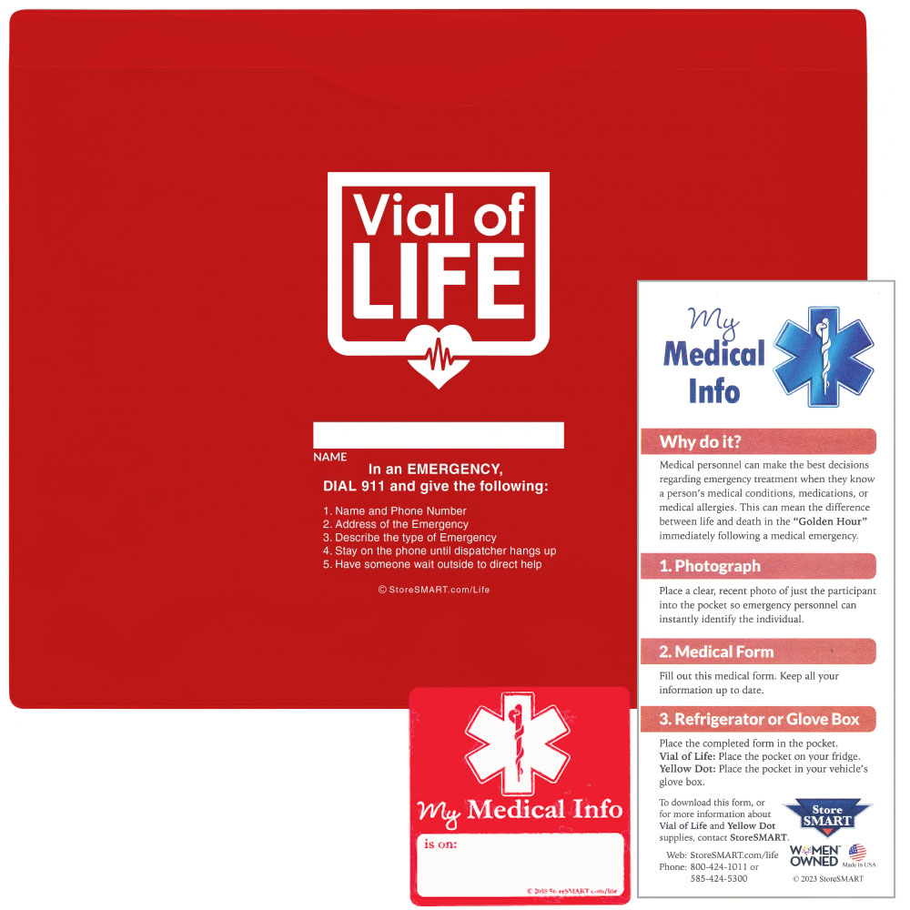 Vial of Life - Life Pro - 9" x 11" Medical Info Pocket - Magnetic Back W/ Medical Form & Sticker