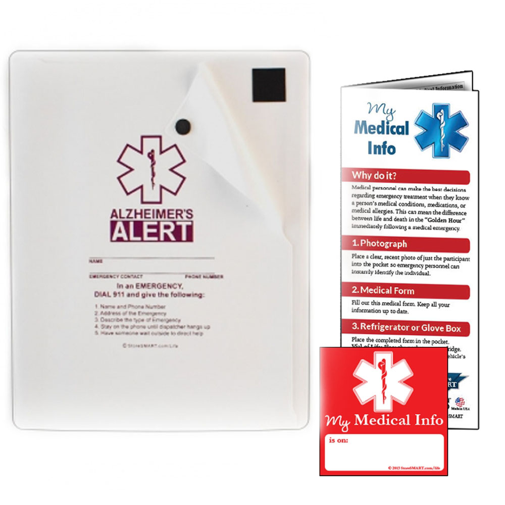 Vial of Life-Alzheimer's Alert-8.5" x 11" Magnetic Closure Pocket W/ Med. Form & Sticker–Mag. Back