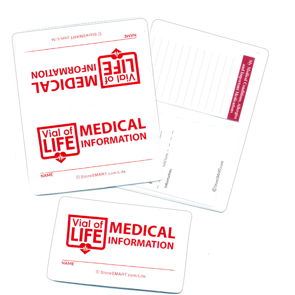 Vial Of Life - Life Pro - Business Card Size - 2 1/8" x 3 1/4" Folding Wallet for Medical Info