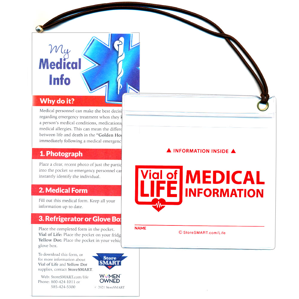 Vial Of Life - Life Pro - Zip Top 5" x 5" Medical Info Hanging Pocket With 9" Elastic Loop