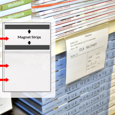 Bookshelf Card Holder - Magnetic - Open Left - Holds a 4 1/4" x 5" Card - Adheres to TOP of shelf