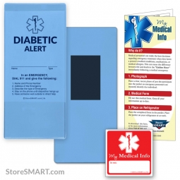 Diabetic Alert Medical Info Pocket - Magnetic Back for Refrigerator, Locker, Filing cabinets