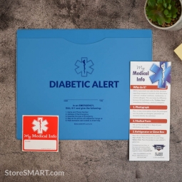 Vial of Life - Diabetic Alert - 9" x 11" Medical Info Pocket - Magnetic Back W/ Med. Form & Sticker