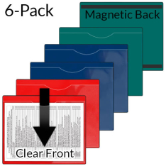 File Jackets - Magnetic Backing - 6-Pack - Two of Each Opaque Color: Red, Blue, and Green