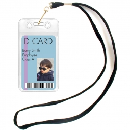 ID Badge Holder with Lanyard - Double Round Holes with Single Slot Hole - Open Short Side