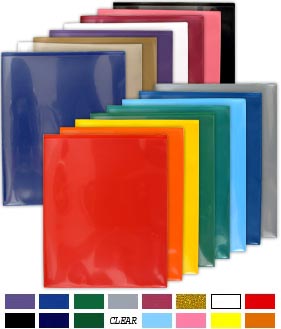 Plastic 2-Pocket Folders with Clear Overlay on front and back - Made in USA