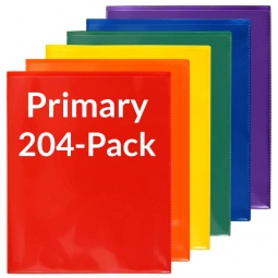 204-pack Plastic Folders Assorted: 34 each Primary Colors - SALE!
