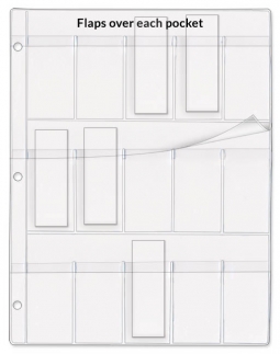 Medical Glass Slide Holder - 15 Pockets with Flaps - Clear