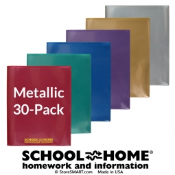 School / Home Plastic Folders - 30-Pack - Metallic Colors - English