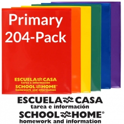 School / Home Plastic Folders - 204-Pack - 34 each Primary Colors - English/Spanish