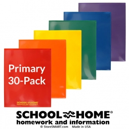 School / Home Plastic Folders - 30-Pack - Primary Colors - English
