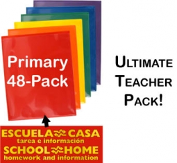 School / Home Folders - Durable, Archival Plastic - Primary Colors 48-Pack - English/Spanish