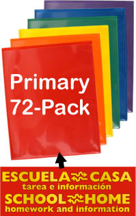 School / Home Plastic Folders - 72-Pack - 12 each Primary Colors - English/Spanish