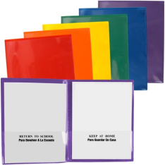 School / Home Plastic Folders - Primary Colors 6-Pack - English/Spanish