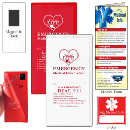 Vial of Life - 4" x 9" Magnetic Closure Pocket with Medical Form & Sticker - Magnetic Back