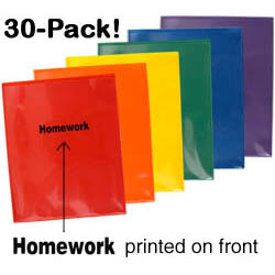 30-pack Homework Folders: 5 each Primary Colors
