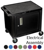 26" tall A/V Cart - 2 Shelf, Cabinet, Electric - Black Legs