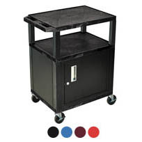 34" tall A/V Cart - 3 Shelves, Cabinet - Black Legs