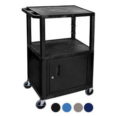 42" tall A/V Cart - 3 Shelves, Cabinet - Black Legs