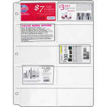 Coupon Binder Pages for 3-Ring Binder: Ten 2 7/8" x 3 3/4" pockets per sheet